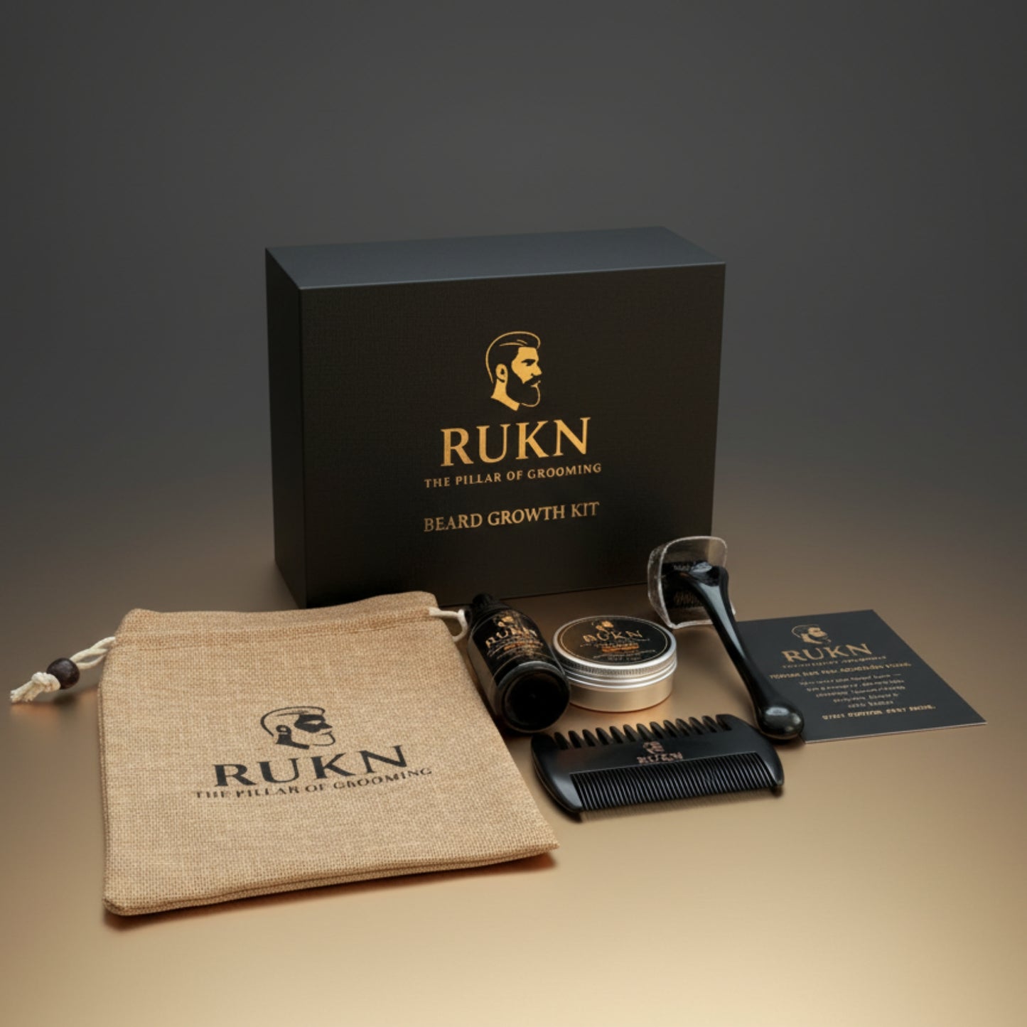 RUKN Beard Growth Kit – Premium Oil, Balm & Grooming Tools